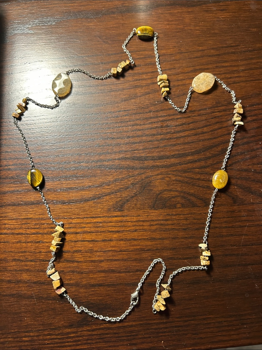 Yellow Tiger Eye Beaded Long Necklace